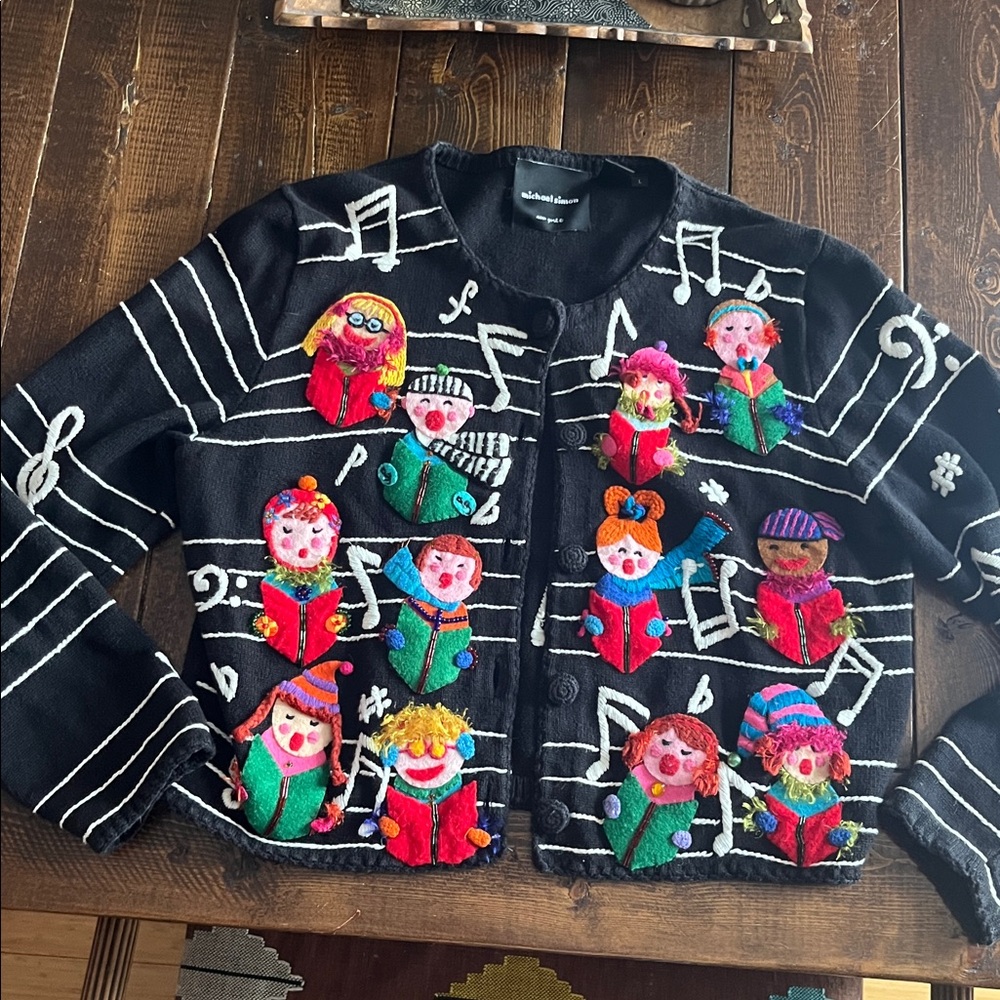 Michael Simon~ Size Large Christmas Singing Carolers Sweater Cardigan